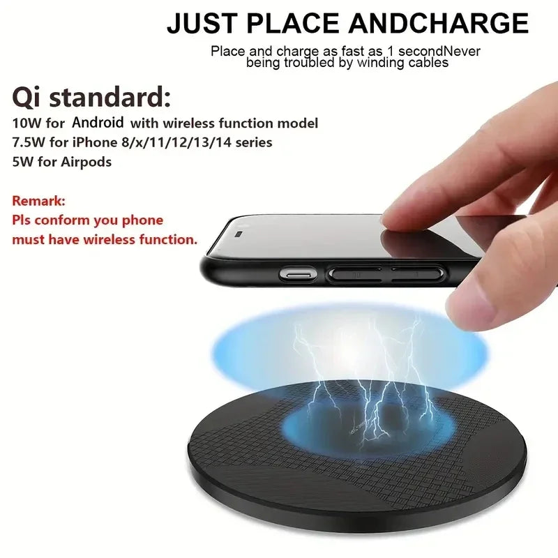 Carregador sem fio Pad Suporte para Celular, desktop ultra-fino, carregamento rápido, Dock Station para iPhone 14, 13, 12, 11, Samsung, Xiaomi, 10W