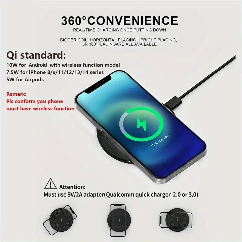 Carregador sem fio Pad Suporte para Celular, desktop ultra-fino, carregamento rápido, Dock Station para iPhone 14, 13, 12, 11, Samsung, Xiaomi, 10W